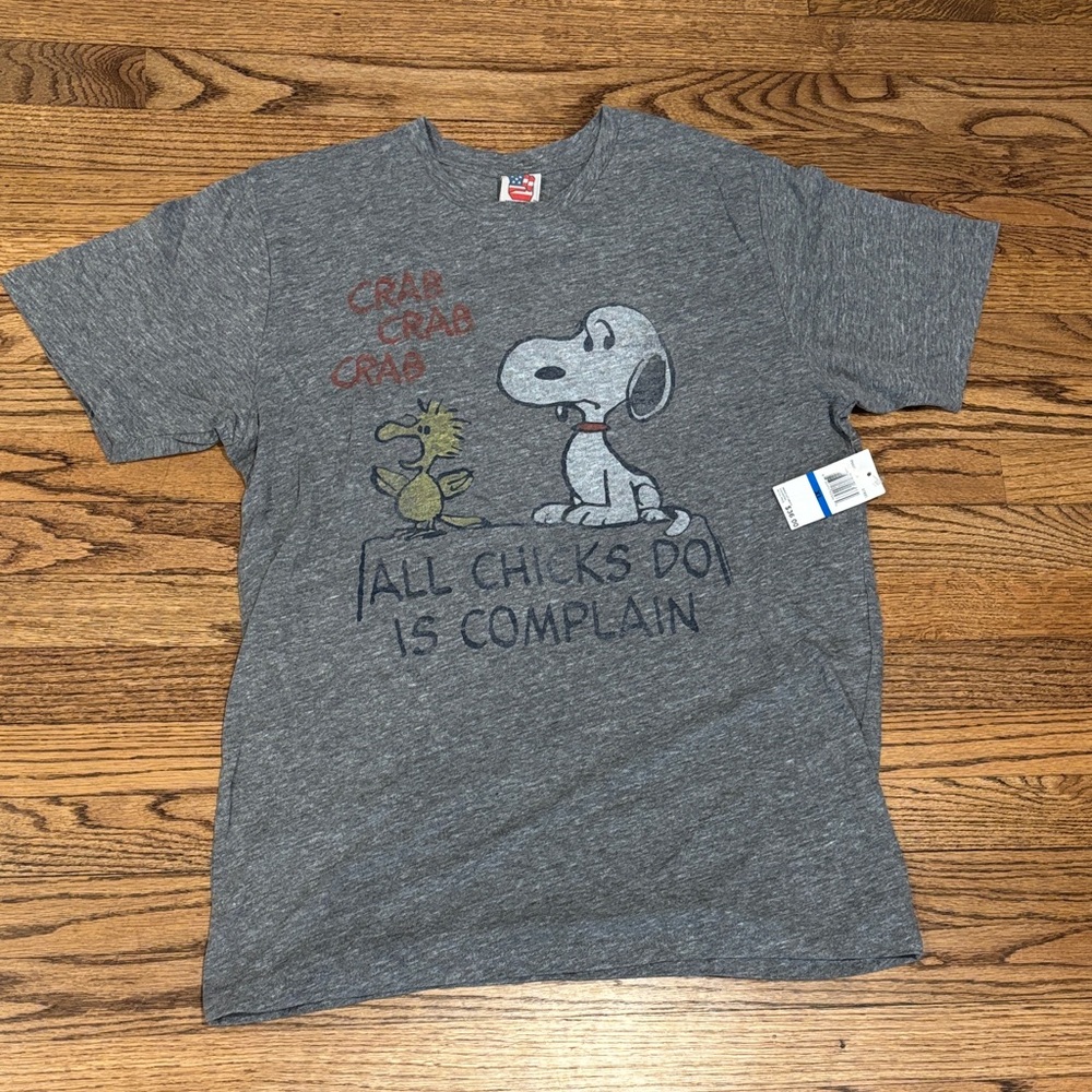 NWT Junk Food brand Peanuts Gray Snoopy & Woodstock Short Sleeve Tee XL
